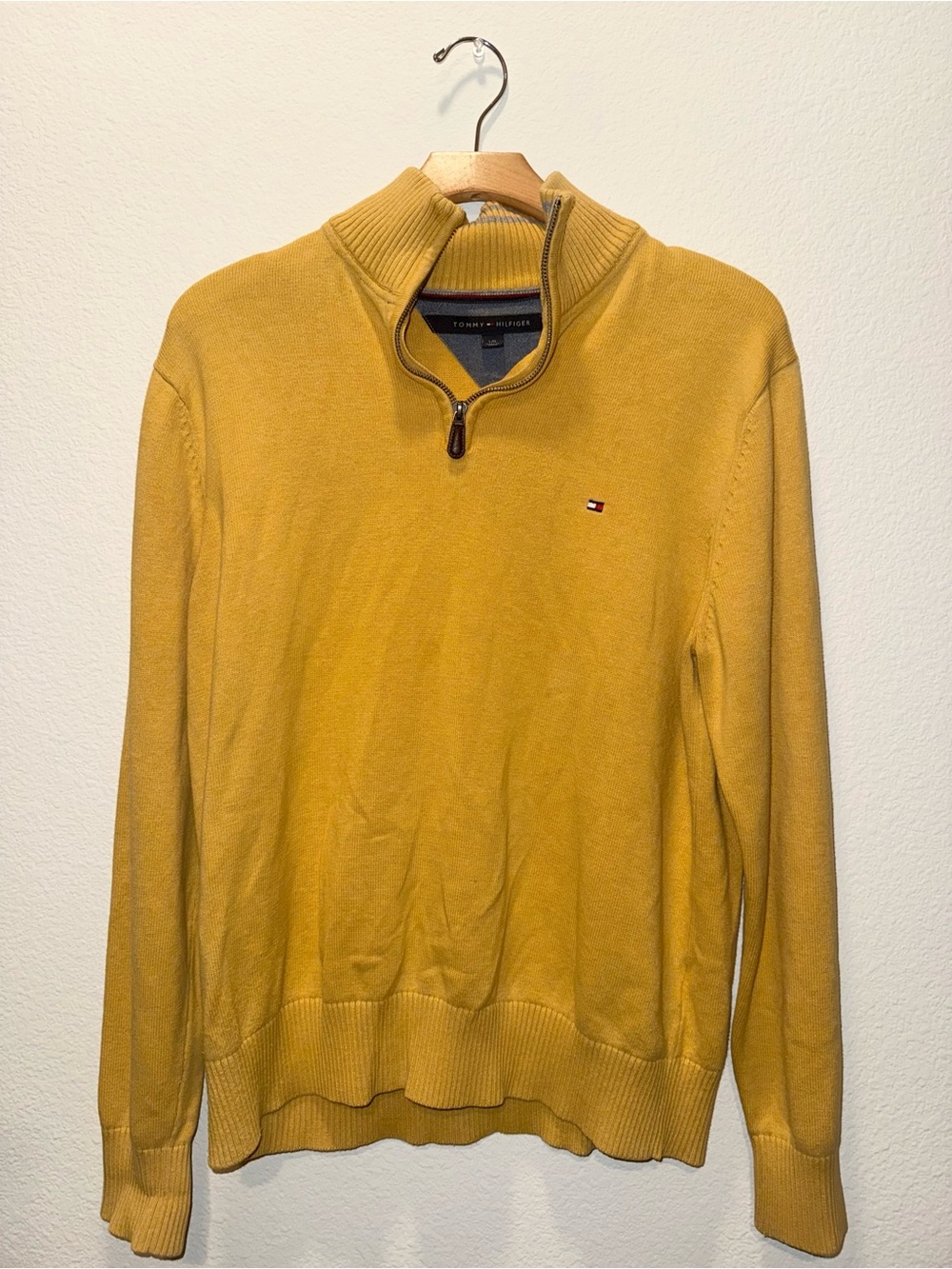 Tommy Hilfiger Men’s Mustard Yellow Quarter-Zip Sweater — Size L/G